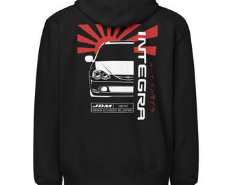Honda Integra 4th Gen DC5 Unisex Zip Hoodie - Acura RSX JDM Zippered Sweatshirt- Integura Enthusiast Hoodie