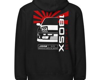 Nissan 180SX Unisex Zip Hoodie - S13 180SX JDM Zippered Sweatshirt- Nissan 180SX Enthusiast Hoodie