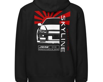 Nissan Skyline R34 Unisex Zip Hoodie - Skyline GTR JDM Zippered Sweatshirt- Nissan Skyline Godzilla Enthusiast Hoodie