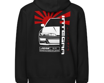 Honda Integra 2nd Gen Unisex Zip Hoodie - Acura Integra JDM Zippered Sweatshirt- Integura Enthusiast Hoodie