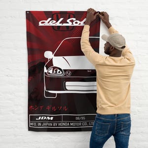Honda Civic Del Sol Flag- CRX Del Sol Banner- Honda Del Sol JDM Car Garage Wall Art- Man Cave Flag