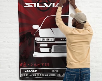 Nissan Silvia S13 Flag- Silvia Cloth Banner- JDM Car Garage Wall Art- Man Cave Flag
