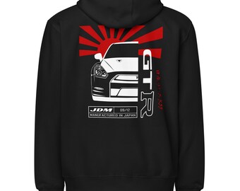Nissan GT-R R35 Unisex Zip Hoodie- GTR35 JDM Zippered Sweatshirt- Nissan GTR Hoodie