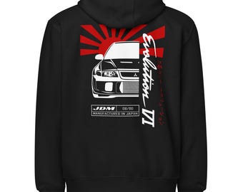 Mitsubishi Evolution VI Unisex Zip Hoodie- Lancer Evo 6 JDM Zippered Sweatshirt- Mitsubishi Evo VI Hoodie