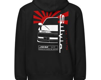 Nissan Silvia S14 Kouki Unisex Zip Hoodie - Silvia JDM Zippered Sweatshirt- S14 Silvia Enthusiast Hoodie