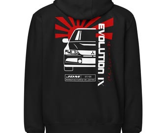 Mitsubishi Evolution IX Unisex Zip Hoodie- Lancer Evo 9 JDM Zippered Sweatshirt- Mitsubishi Evo IX Hoodie