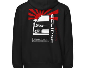 Mitsubishi Eclipse 2G Unisex Zip Hoodie- 2nd Gen Eclipse JDM Zippered Sweatshirt- Eclipse Hoodie