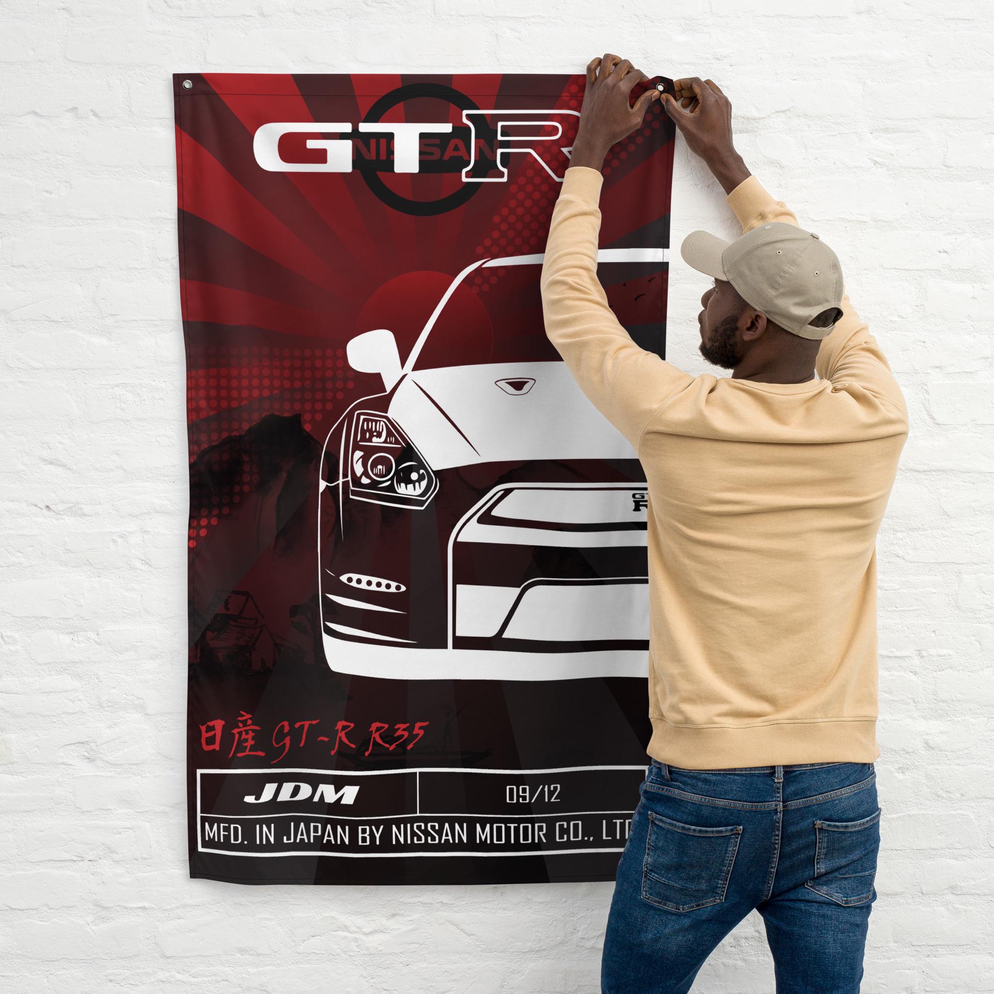 Nissan GT-R R35 Flag- Nissan GTR R35 Cloth Banner- JDM Car Garage