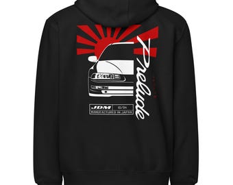 Honda Prelude Unisex Zip Hoodie - Prelude 4th Gen JDM Zippered Sweatshirt- Honda Prelude Enthusiast Hoodie