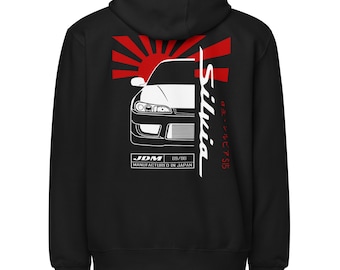 Nissan Silvia S15 Unisex Zip Hoodie - Silvia S15 JDM Zippered Sweatshirt- S15 Silvia Enthusiast Hoodie