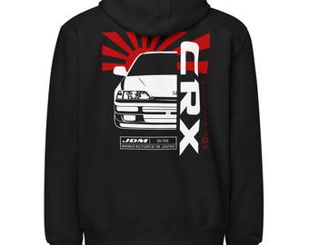 Honda CRX Unisex Zip Hoodie - Civic CR-X JDM Zippered Sweatshirt- Ballade Sports Cr-x Enthusiast Hoodie