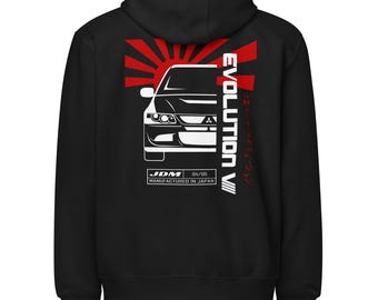 Mitsubishi Evolution VIII Unisex Zip Hoodie- Lancer Evo 8 JDM Zippered Sweatshirt- Mitsubishi Evo VI Hoodie