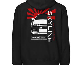 Nissan Skyline R32 Unisex Zip Hoodie - Skyline GTR JDM Zippered Sweatshirt- Nissan Skyline Godzilla Enthusiast Hoodie