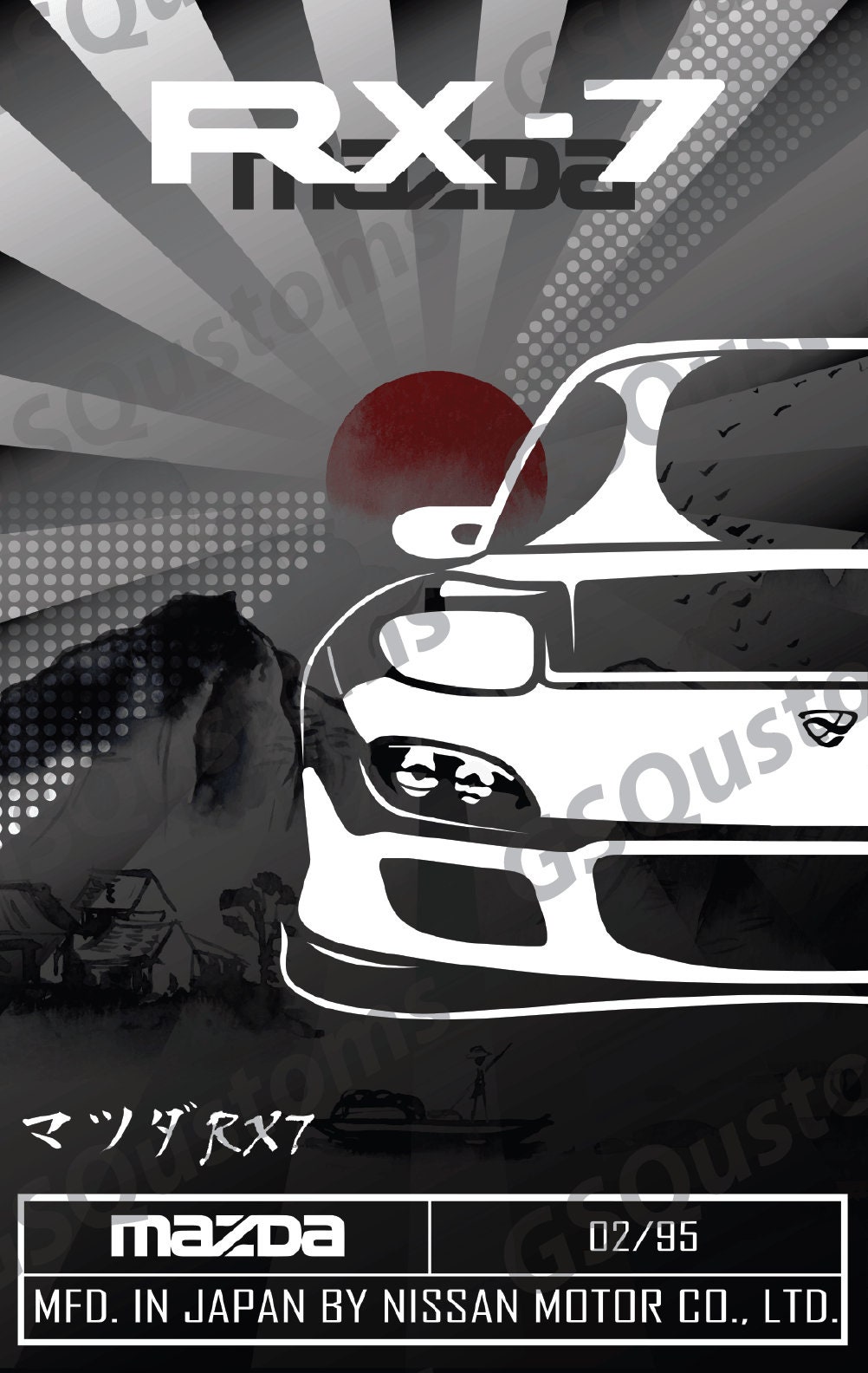 Mazda RX7 Themed Banner JDM Poster Flag Japan Cars Gearhead Custom