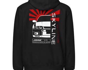 Nissan Skyline R33 Unisex Zip Hoodie - Skyline GTR R33 JDM Zippered Sweatshirt- Nissan Skyline Godzilla Enthusiast Hoodie