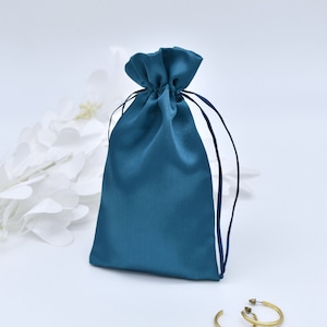 3x Teal Drawstring Bag, Satin Gift Bag, Teal Jewelry Bag, Dice Bag, Dice Storage, Teal Bridesmaid Makeup Bag, Large Makeup Bag, Tarot Bag