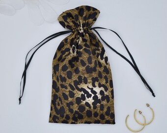 Velvet Leopard Drawstring Pouch, 4x4 or 5x6 Inches, Leopard