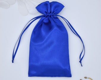 3x Royal Blue Drawstring Bag, Satin Gift Bag, Royal Blue Jewelry Bag, Dice Bag Dice Storage Bridesmaid Makeup Bag Large Makeup Bag Tarot Bag