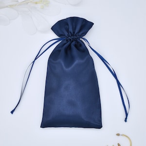 3x Navy Blue Drawstring Bag, Satin Gift Bag, Navy Blue Jewelry Bag, Dice Bag, Dice Storage Bridesmaid Makeup Bag Large Makeup Bag, Tarot Bag