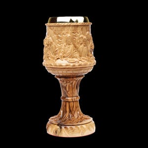 Olive Wood Chalice Cup_Sculpted Last Supper