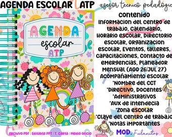 Agenda asesor técnico pedagógico ATP escolar Agosto2026-Julio2027 Archivo PDF listo para imprimir + portada en formato PNG