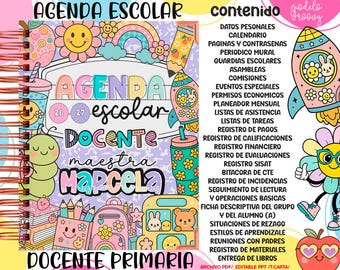 Agenda escolar para docente de primaria ciclo escolar Ago2026- Jul2027 - Lista para imprimir PDF - Portada disponible PNG