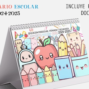 ACTUALIZADO Bonito calendario escolar de escritorio ciclo escolar 25-26, media carta + planeador semanal docente incluido/ Archivo PDF Listo