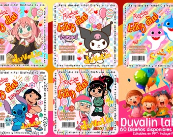 60 EDITABLE Duvalín Labels and 50 Blister Labels Sweets PNG Children's Day, Happy Birthday, Celebrations, Immediate Download