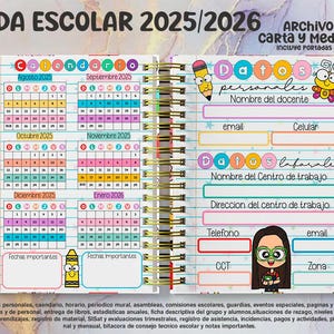 Agenda escolar colorida y completa para maestra de primaria ciclo escolar 2025-2026 + Portadas a elegir Archivo Digital Listo para imprimir.