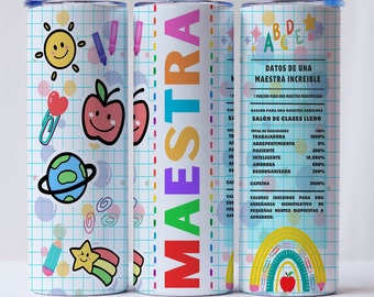 Bonita envoltura para termo Tumbler de 20oz Maestra/ Formato PNG/Archivo digital para sublimación Docente/Teacher tumbler wrap sublimation