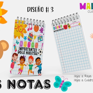 Notas importantes de la Maestra, diseño escolar a raya o a cuadro + portadas a elegir tamaño un cuarto de carta listo para imprimir PDF