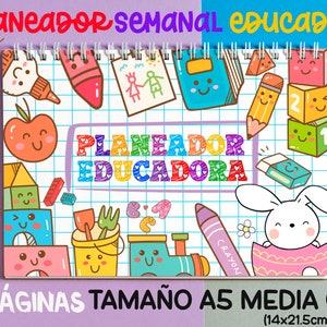 Kit 3 planeadores semanales sin fecha educadora preescolar, maestra y maestro, tamaño media carta horizontal + portadas listos para imprimir