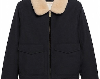 Men's Flight Aviator Pilot Wool Flying B3 Vintage Motorcycle Bomber Jacket Coat Black For Winter