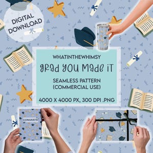 Graduation Pattern | Seamless Caps Diplomas Stars Commercial Use for Party Supplies Gift Wrap