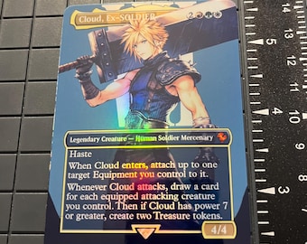FF X MTG Holo Foil Proxy Card - Cloud, Ex-soldier- Diagonal