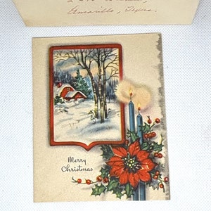 Enveloppe et carte de Noël vintage des années 40. D'occasion et signée, de superbes graphismes pour collectionner, bricoler, réutiliser