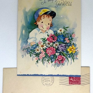 vintage 1950 Get Well Card & Envelope Utilisé et signé avec de superbes graphismes pour la collection, l’artisanat, la réutilisation