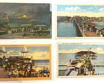 4 Antique UNUSED Old Orchard Beach Maine Pier Postcards postcard