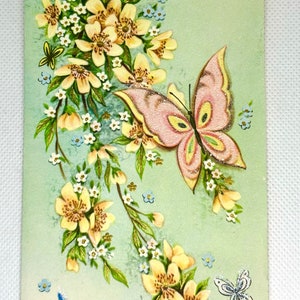 Carte de rétablissement papillon scintillant vintage des années 1960 UTILISÉE signée, avec de superbes graphismes pour collectionner, bricoler, réutiliser