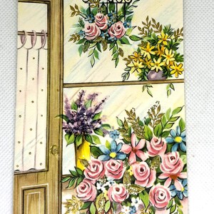 Carte de rétablissement vintage des années 1960 utilisée et signée, fleurs dorées scintillantes avec note à l'intérieur, superbes graphismes pour collectionner des objets d'artisanat réutilisés