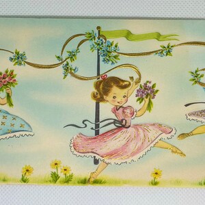 Superbe carte de rétablissement vintage des filles dansantes des années 1950 Graphismes utilisés et signés pour collectionner, bricoler, réutiliser