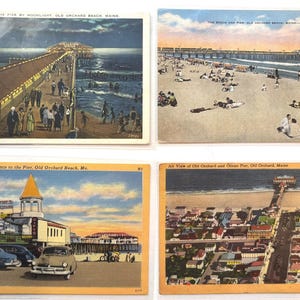 4 cartes postales anciennes inutilisées (1 utilisée) Old Orchard Beach Maine Pier cartes postales