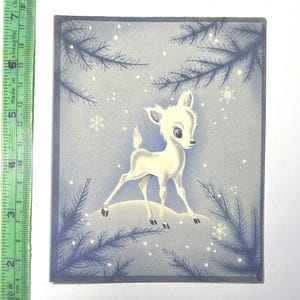 Carte de Noël bébé faon vintage des années 1950, utilisée et signée, de superbes graphismes pour collectionner, créer ou réutiliser