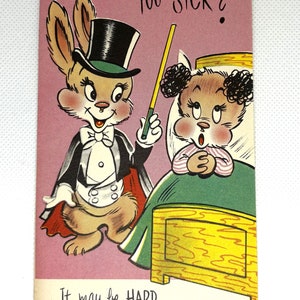 Carte de dessin animé Get Well vintage des années 1950 Utilisée et signée de superbes graphismes pour la collection, l'artisanat, la réutilisation comique