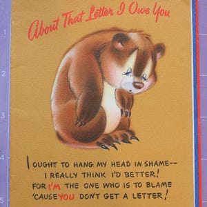 Vintage USED with note on back 1950's Greeting Card with multiple pages, great graphics for collecting, crafts, repurposing.