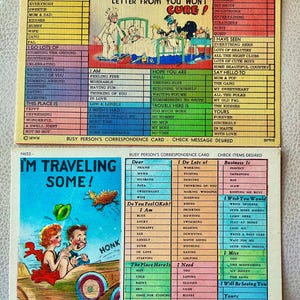 cartes postales humoristiques vintage, cochez les cases non utilisées en excellent état