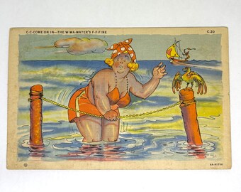 Beautiful USED Vintage 1940 Beach Postcard comical Maine