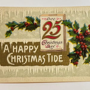 vintage Magnifique carte postale de Noël de 1913 utilisée avec le timbre Holly Berries