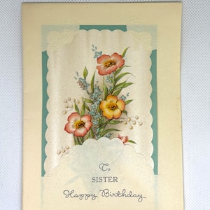 Carte d'anniversaire vintage des années 1950 pour soeur, inutilisée, en bon état. Pas d'enveloppe, idéal pour collectionner, bricolage