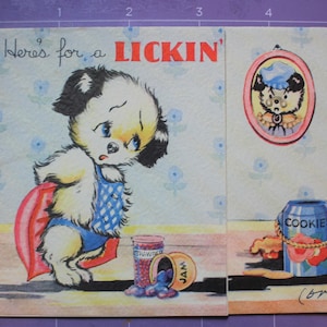 Carte de voeux de nouvel an chiot chien vintage 1939 utilisée et signée avec une lettre, de superbes graphismes pour la collection, l'artisanat, la réutilisation